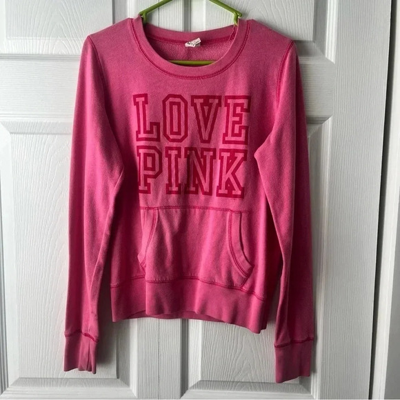 Victoria Secret Love Pink crew sweatshirt top Medium Pink Sold Out - Picture 1 of 4